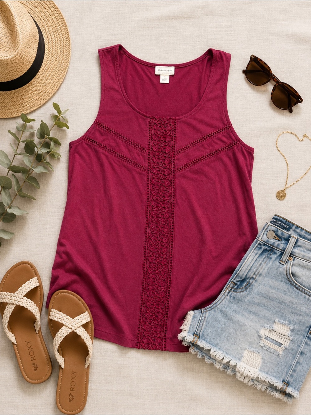 Caslon Raspberry Crochet-Trim Tank Top